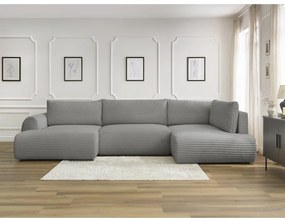 Colțar gri închis extensibil/cu spațiu de depozitare cu tapițerie din catifea reiată (cu colț pe partea dreaptă/în formă de "U") Lucien – Bobochic Paris