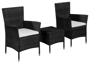 vidaXL Set mobilier bistro, 3 piese, negru, poliratan
