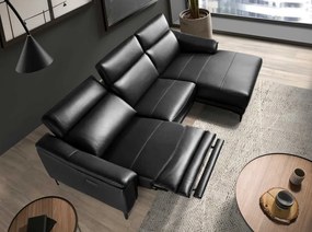 Coltar LUX design italian cu sezlong dreapta si functia relax Cowhide negru