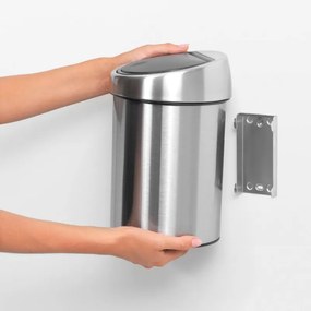 Cos de gunoi Brabantia Touch Bin 647217, 3 L, Deschidere lina si silentioasa, Montare pe perete, Rezistent la amprente, Inox