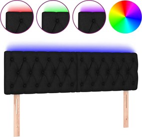 vidaXL Tăblie de pat cu LED, negru, 144x7x78/88 cm, textil