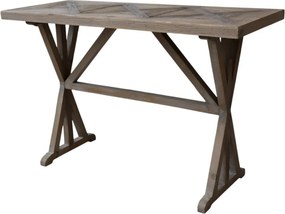Masă dining îngustă din lemn reciclat, natur, 2–4 locuri, cu bază în formă de capră, 77 x 117 x 46 cm, „Old French”