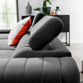 Colțar gri extensibil/cu spațiu de depozitare cu tapițerie din catifea (cu colț pe partea stângă/cu șezlong) Grayson – ELTAP