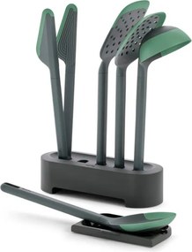 Set ustensile de bucatarie Lekue 1010178, 6 piese + suport, Margine din silicon, +4°C/+220°C, Verde
