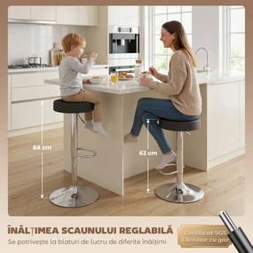 HOMCOM Set 2 Scaune de Bar din Piele PU, Rotative, Înălțime Reglabilă pentru Bucătărie, Negru | Aosom Romania