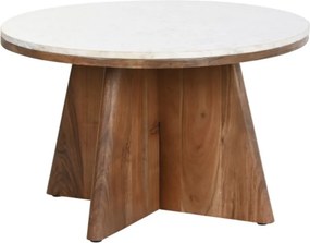 Măsuță de cafea rotundă din marmură și lemn de acacia, alb și maro, cu bază în cruce, finisaj mat, 43 x 70 cm, „Marbela” – Ethnic Collections
