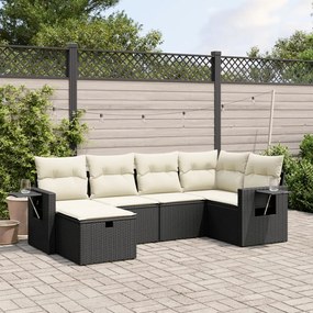 3263792 vidaXL Set mobilier de grădină cu perne, 6 piese, negru, poliratan