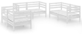 Set mobilier de gradina, 6 piese, alb, lemn masiv de pin Alb, 1