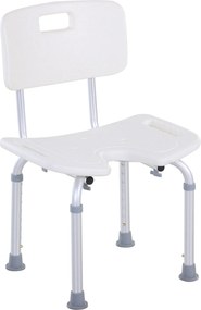 HOMCOM Scaun de Duș Reglabil pe 8 Nivele cu Orificii de Drenaj și Șezut în Formă de U, 48x42x71-83,5 cm, Alb | Aosom Romania