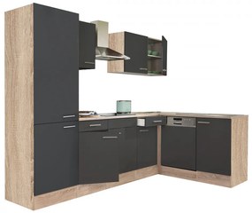 Mobilă de bucătărie de colț Yorki 280, corp din stejar sonoma, față antracit satinat, cu dulap cu raft
