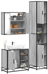 vidaXL Set mobilier de baie, 3 piese, gri sonoma, lemn prelucrat