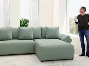 Colțar extensibil dumonde cu ladă de depozitare si sezut confortabil din spuma high-density, Berlin U Enjoy Mint 380x180 cm