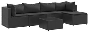 3308067 vidaXL Set mobilier de grădină cu perne, 6 piese, negru, poliratan