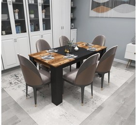 Masă sufragerie Dovete 2 (Nuc deschis + negru) (pentru 6 persoane). 1093697