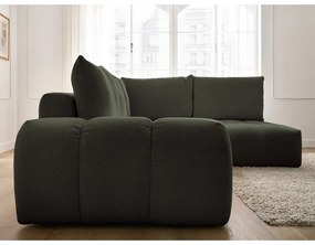 Colțar verde extensibil/cu spațiu de depozitare cu tapițerie din chenille (cu colț pe partea dreaptă/în formă de ”L”) Everest – Bobochic Paris