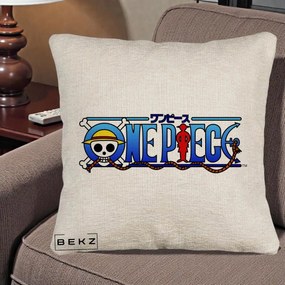 Perna Personalizata One Piece Clasic Albastru, 40x40 cm, Bej Canapea, Husa Detasabila, Perna Inclusa, BEKZ®