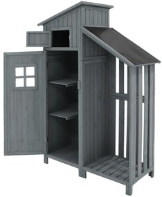 Dulap de grădină cu 2 rafturi, magazie de unelte cu spațiu de depozitare mare, 124L x 46P x 174Î cm, Gri