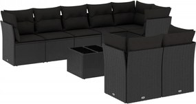 vidaXL Set mobilier de grădină cu perne, 9 piese, negru, poliratan