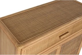 Bufet din lemn masiv și ratan, natur, cu 2 uși, 1 sertar și panouri din ratan împletit, finisaj natural, 100 x 100 x 40 cm, „Cajon”
