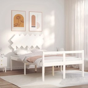 3195517 vidaXL Cadru de pat senior cu tăblie dublu mic, alb, lemn masiv