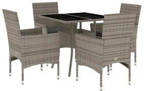 3278606 vidaXL Set mobilier de grădină cu perne 5 piese gri poliratan & sticlă