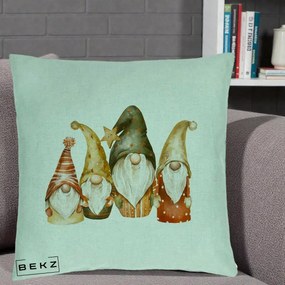 Perna Decorativa Gnomi de Craciun Patru, 40x40 cm, Verde Menta, Husa Detasabila, Perna Inclusa, BEKZ®