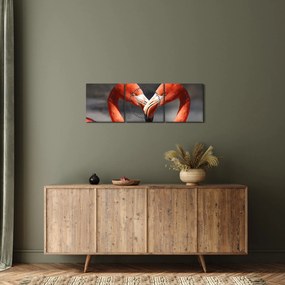 Tablou cu doi flamengo îndrăgostiți (cu ceas) (90x30 cm)