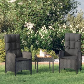 319908 vidaXL Set mobilier de grădină cu perne, 3 piese, negru, poliratan