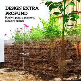 Outsunny Pat pentru Grădină Ridicat cu Fund Deschis și Bare de Suport, Ghiveci din Oțel Zincat pentru Flori și Legume, pentru Balcon sau Grădină, 180x90x57,5 cm, Maro Închis | Aosom Romania