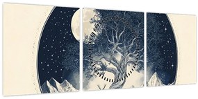 Tablou – Arbore magic cu cerb I. (cu ceas) (90x30 cm)