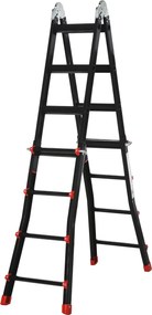 HOMCOM Scară telescopică, trepte antialunecare, rezistentă până la 150 kg, aluminiu, Negru+Roșu | Aosom Romania