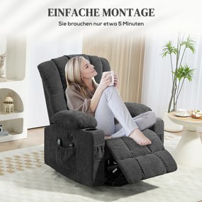 HOMCOM Fotoliu electric cu sistem de ridicare Power Lift, funcție de masaj și încălzire, conectori USB, suporturi pentru pahare, Gri închis | Aosom Romania