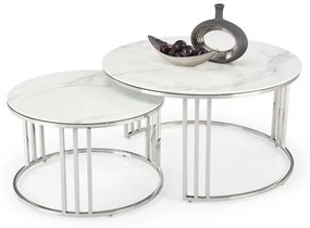 Set 2 mese de cafea Mercury 2 marmura alba/argintiu