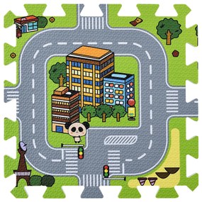 Covor de joacă sub formă de puzzle din 9 piese - strada
