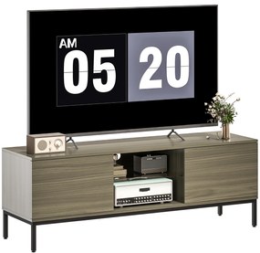 HOMCOM Meuble TV meuble télé pentru televizoare de până la 60 de inch cu 2 uși și raft din sticlă ajustabil 140x40x49,5cm gri | Aosom Romania