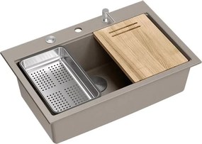 Statie de lucru incastrata cu dozator sapun Quadron Marc bej - inox 76x50 cm