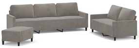 3153861 vidaXL Set de canapele cu perne, 3 piese, gri deschis, catifea