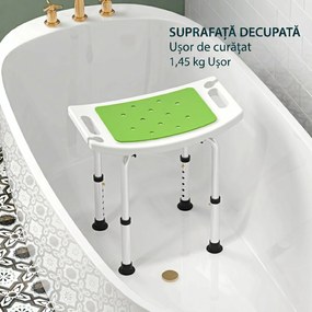 HOMCOM Taburet pentru Duș din Aluminiu și Plastic Antiderapant, Reglabil 6 Niveluri 39-52cm, Verde | Aosom Romania