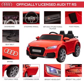 HOMCOM Mașină Electrică AUDI TT pentru Copii, Mașină Electrică cu Telecomandă, USB, Uși cu Deschidere și Faruri LED, 102x60x44 cm, Roșu