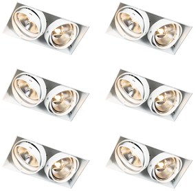 Set de 6 spoturi încastrate albe GU10 AR111 fără ramă cu 2 lumini - Oneon