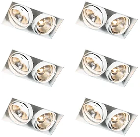 Set de 6 spoturi încastrate albe GU10 AR111 fără ramă cu 2 lumini - Oneon