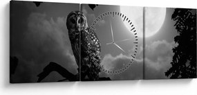 Tablou - Bufniță de noapte, alb și negru (cu ceas) (90x30 cm)