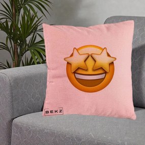 Perna Decorativa Emoji Ochi Stele, 40x40 cm, Roz, Husa Detasabila, Perna Inclusa, BEKZ®