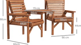 Outsunny Set bistro 3 piese din lemn rezistent la intemperii, set mobilier grădină cu design lamelar și orificiu pentru umbrelă, Carbonizat | Aosom Romania