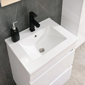 Mobilier de baie Cube 60 cm cu lavoar ceramic (2 sertare) și oglindă 60x80 cm vopsit în alb lucios