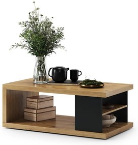 Masă de cafea LORA cu poliță și spațiu de depozitare, stejar artisan/negru