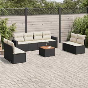 vidaXL Set mobilier de grădină cu perne, 9 piese, negru, poliratan