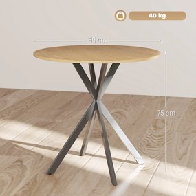 HOMCOM Masă Rotundă de Dining Industrială 80cm - Stejar Alb | Aosom Romania