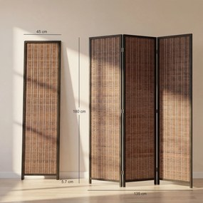 HOMCOM Paravan din lemn separator de cameră panou despărțitor pliabil 3 panouri 135 x 180 cm maro | Aosom Romania