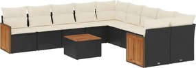 vidaXL Set canapele de grădină cu perne, 11 piese, negru, poliratan